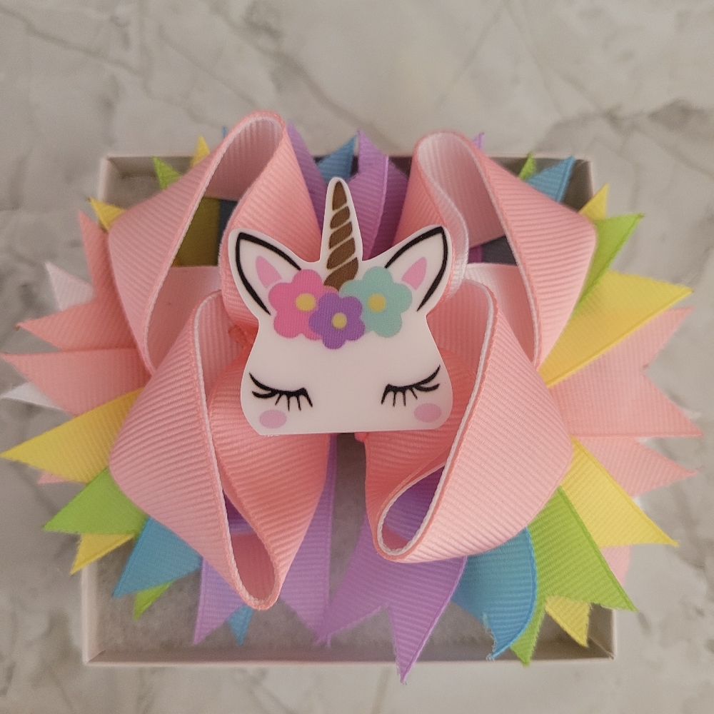 Unicorn Hair Bow Pastel